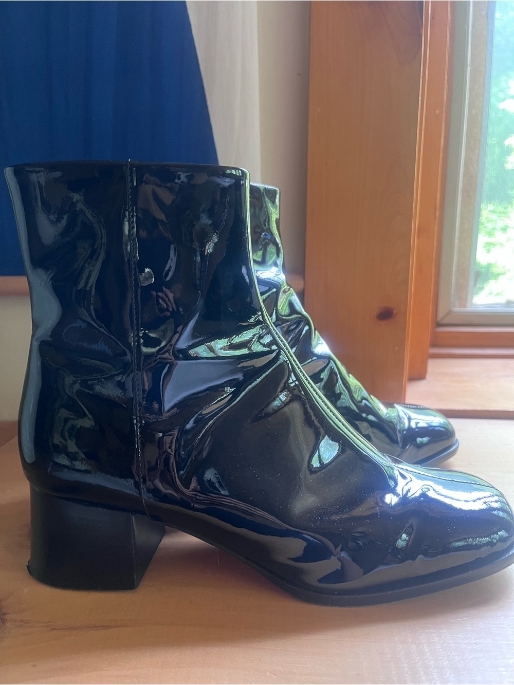 Dear Frances Black Patent Mid-Heel Ankle Boots